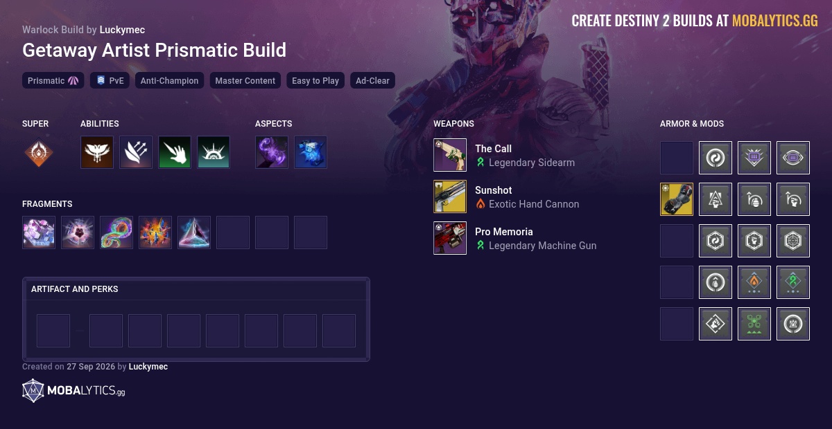 Getaway Artist Prismatic Build - Destiny 2 Warlock Build for PvE ...