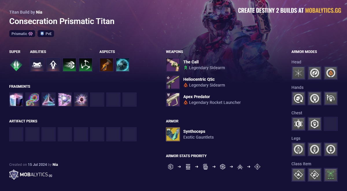 Consecration Prismatic Titan - Destiny 2 Prismatic Titan Build by Nia