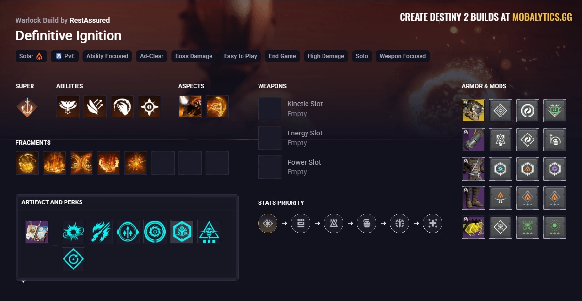 Definitive Ignition - Destiny 2 Warlock Build for PvE - Mobalytics