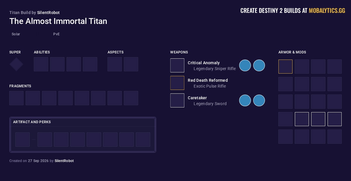 The Almost Immortal Titan - Destiny 2 Solar Titan Build by SilentRobot