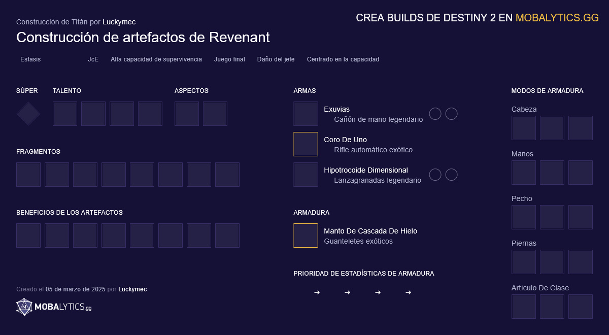 Revenant Artifact Build - Destiny 2 Titan Build for PvE - Mobalytics