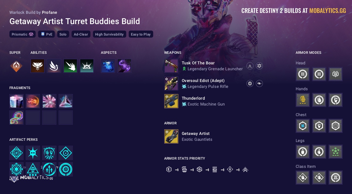 Getaway Artist Turret Buddies Build - Destiny 2 Warlock Build for PvE ...