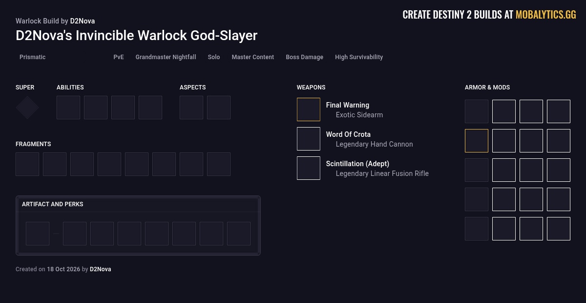D2Nova's Invincible Warlock God-Slayer - Destiny 2 Warlock Build for ...