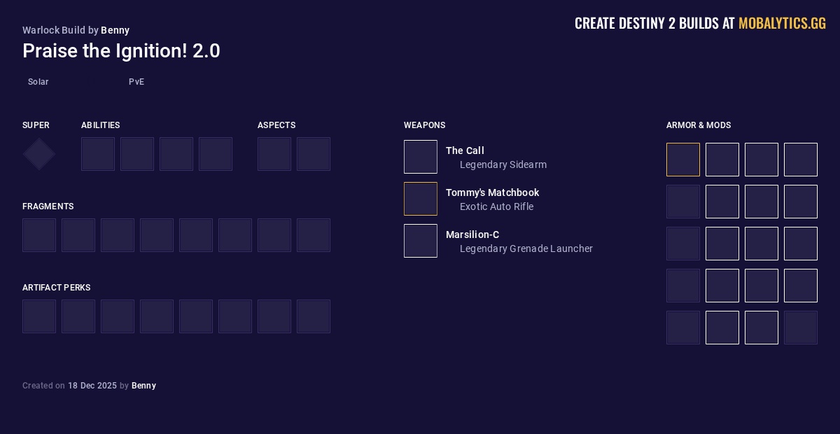 Praise the Ignition! 2.0 Destiny 2 Solar Warlock Build by Benny
